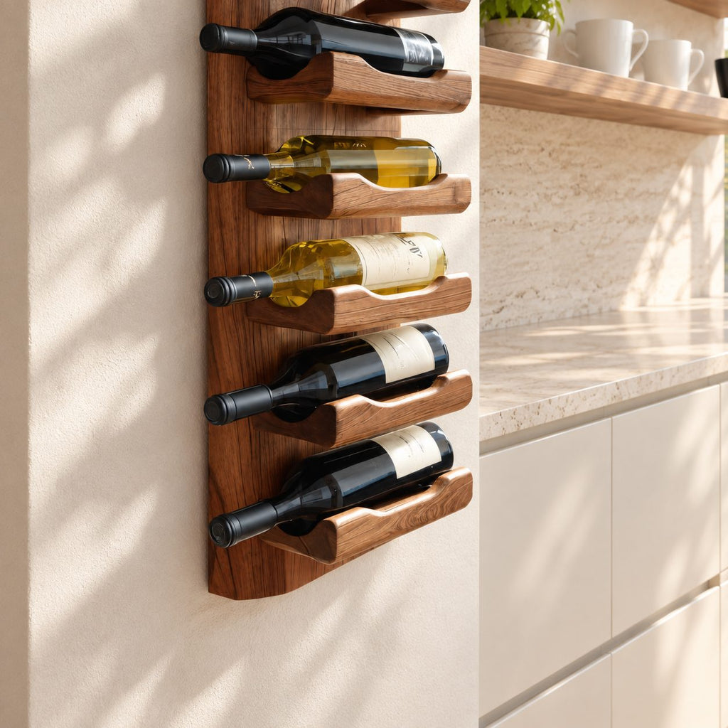 Scooped Cradle Wine Rack Panel, Vertical Solid Wood Wall Board Holding Bottles Neck Out, Kitchen Wine Storage