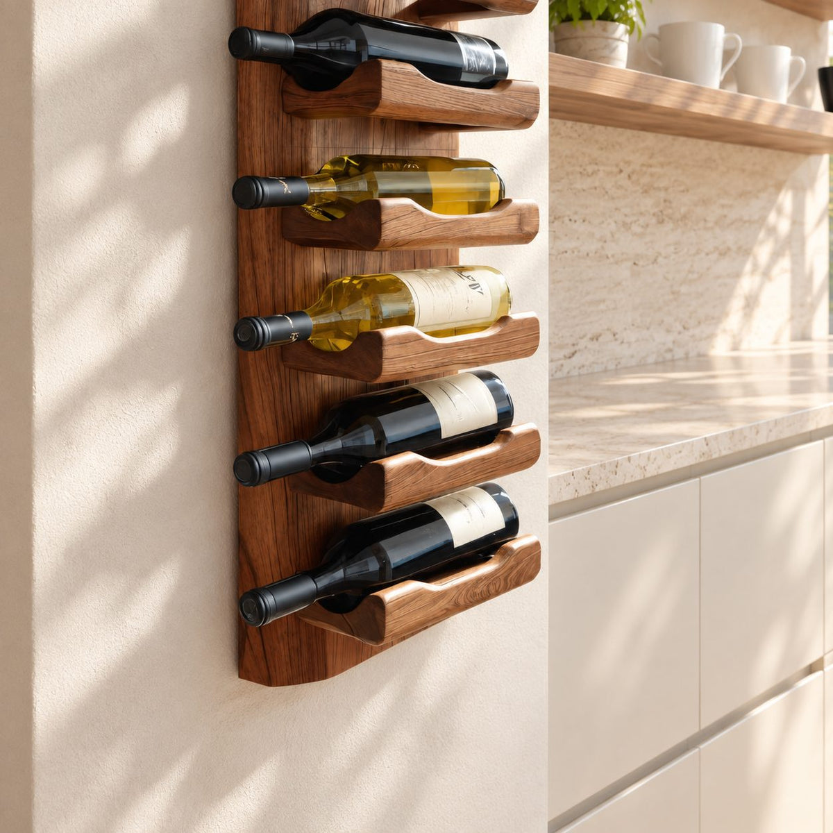 Scooped Cradle Wine Rack Panel, Vertical Solid Wood Wall Board Holding Bottles Neck Out, Kitchen Wine Storage
