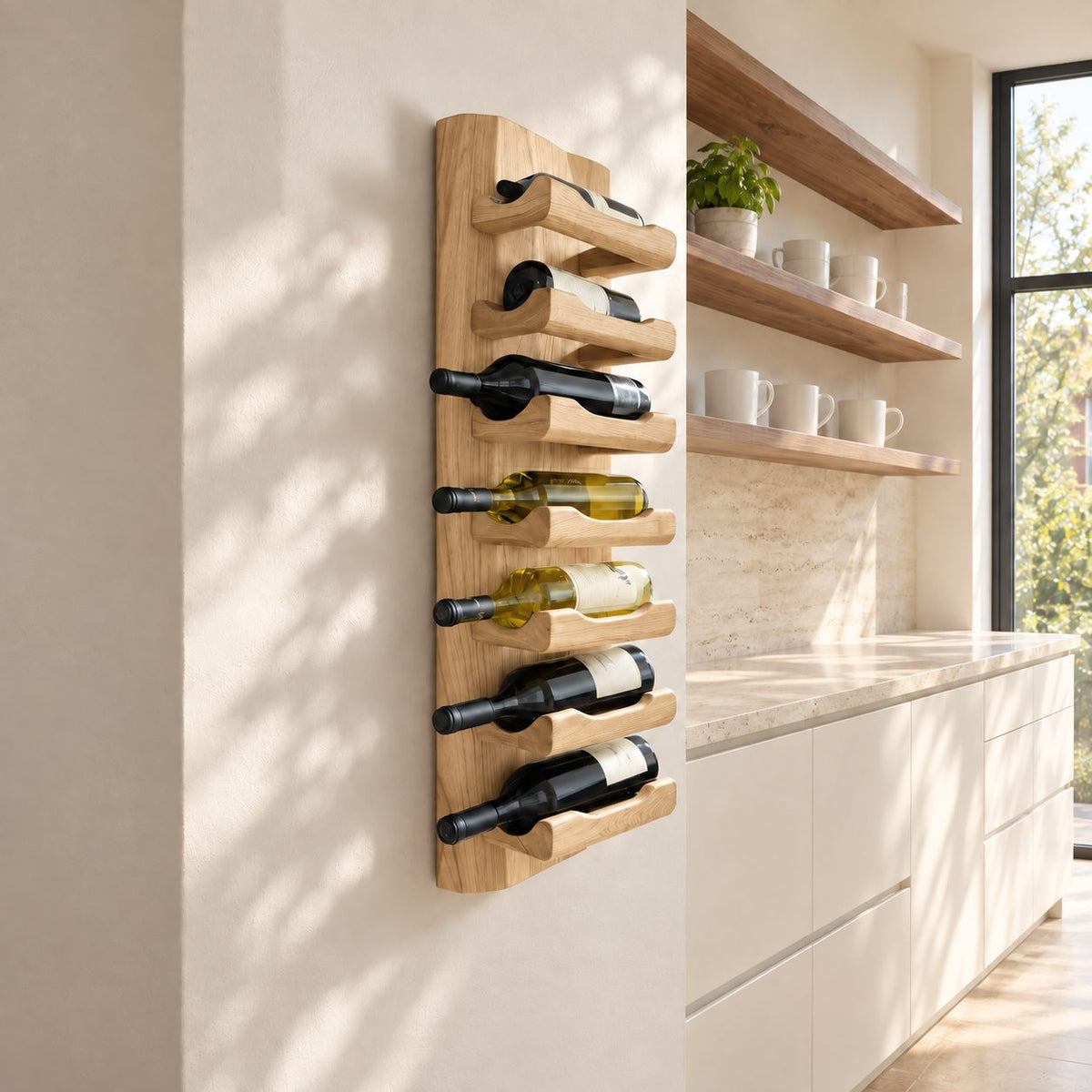 Scooped Cradle Wine Rack Panel, Vertical Solid Wood Wall Board Holding Bottles Neck Out, Kitchen Wine Storage