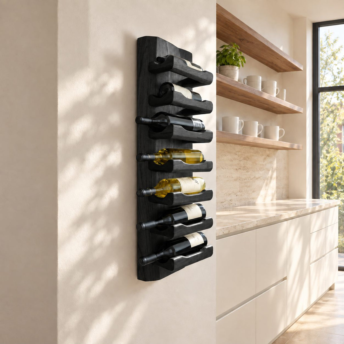 Scooped Cradle Wine Rack Panel, Vertical Solid Wood Wall Board Holding Bottles Neck Out, Kitchen Wine Storage