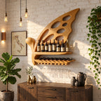 Butterfly Wing Wine Rack with Oval Cutouts, Bottle Shelf, Lying Bottle Rack and Stemware Rail, Solid Wood