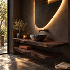 Two Tier Floating Bathroom Vanity 16-48 Inch, Live Edge Wood Slab Counter with Lower Towel Shelf