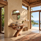 Sculpted S-Curve Bathroom Vanity 30-80 Inch, Carved Solid Wood Pedestal Base with Slab Countertop