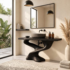 Sculpted S-Curve Bathroom Vanity 30-80 Inch, Carved Solid Wood Pedestal Base with Slab Countertop