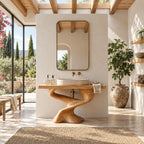 Sculpted S-Curve Bathroom Vanity 30-80 Inch, Carved Solid Wood Pedestal Base with Slab Countertop