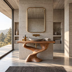 Sculpted S-Curve Bathroom Vanity 30-80 Inch, Carved Solid Wood Pedestal Base with Slab Countertop