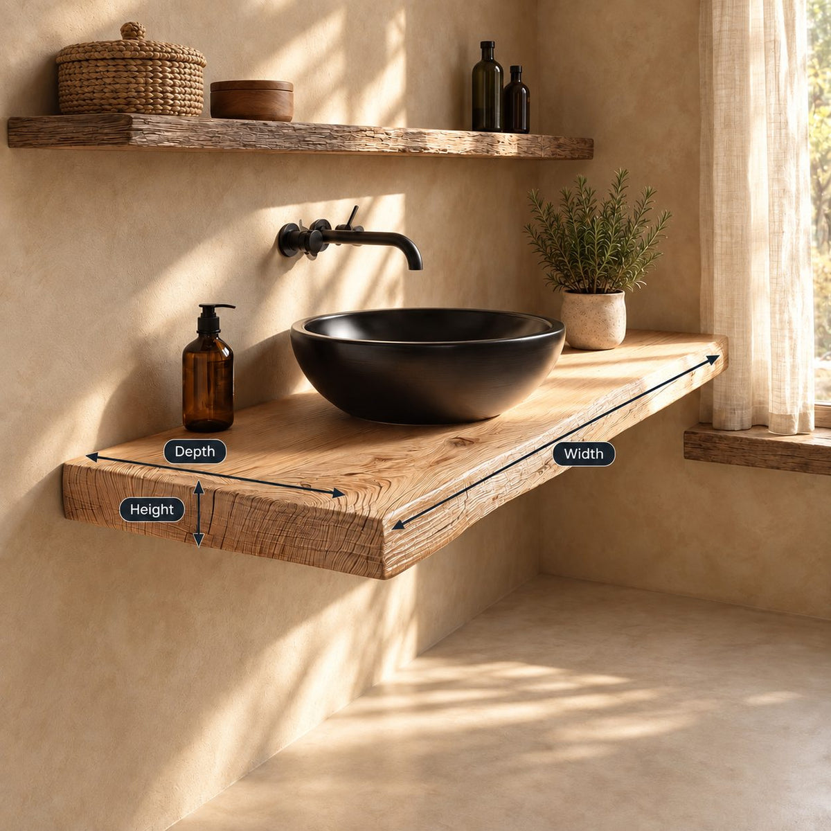 Floating Bathroom Vanity Top 16-48 Inch, Thick Rustic Wood Plank Wall Counter for Vessel Sink