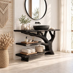 Three Tier Live Edge Bathroom Vanity 40-83 Inch, Branch Side Support with Two Open Shelves