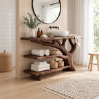 Three Tier Live Edge Bathroom Vanity 40-83 Inch, Branch Side Support with Two Open Shelves
