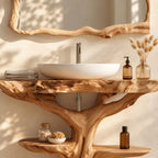 Driftwood Tree Bathroom Vanity 30-80 Inch, Live Edge Top with One Oval Shelf Around the Trunk