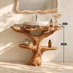 Driftwood Tree Bathroom Vanity 30-80 Inch, Live Edge Top with One Oval Shelf Around the Trunk
