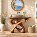 Looping Sculptural Bathroom Vanity 30-80 Inch, Carved Wood Base with Open Shelf Under the Top