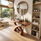Looping Sculptural Bathroom Vanity 30-80 Inch, Carved Wood Base with Open Shelf Under the Top