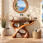 Looping Sculptural Bathroom Vanity 30-80 Inch, Carved Wood Base with Open Shelf Under the Top