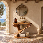 Z Curve Bathroom Vanity 30-80 Inch, Sculpted Solid Wood Frame with Open Bottom Shelf