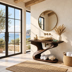 Z Curve Bathroom Vanity 30-80 Inch, Sculpted Solid Wood Frame with Open Bottom Shelf