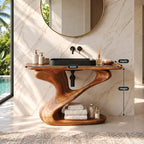 Z Curve Bathroom Vanity 30-80 Inch, Sculpted Solid Wood Frame with Open Bottom Shelf