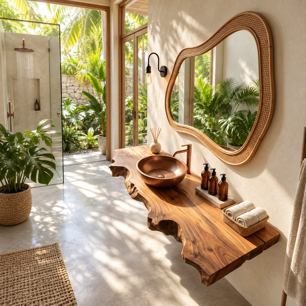 Live Edge Bathroom Vanity 20-71 Inch, Floating Raw Edge Wood Countertop for Coastal Bathroom