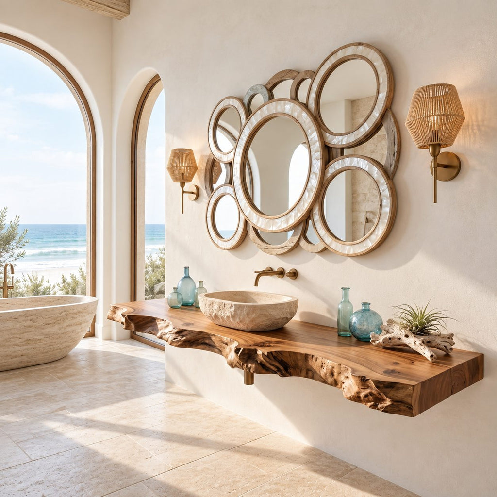 Live Edge Bathroom Vanity 20-71 Inch, Floating Raw Edge Wood Countertop for Coastal Bathroom