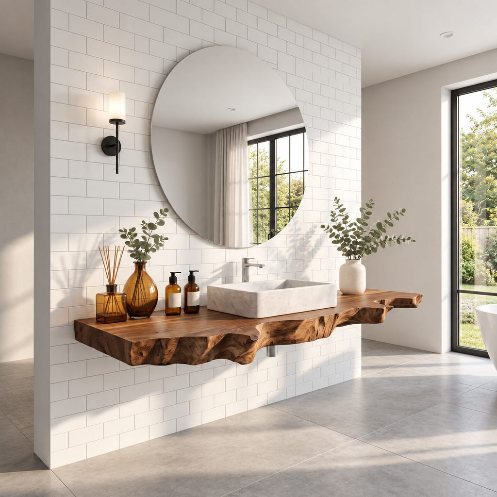 Live Edge Bathroom Vanity 20-71 Inch, Floating Raw Edge Wood Countertop for Coastal Bathroom