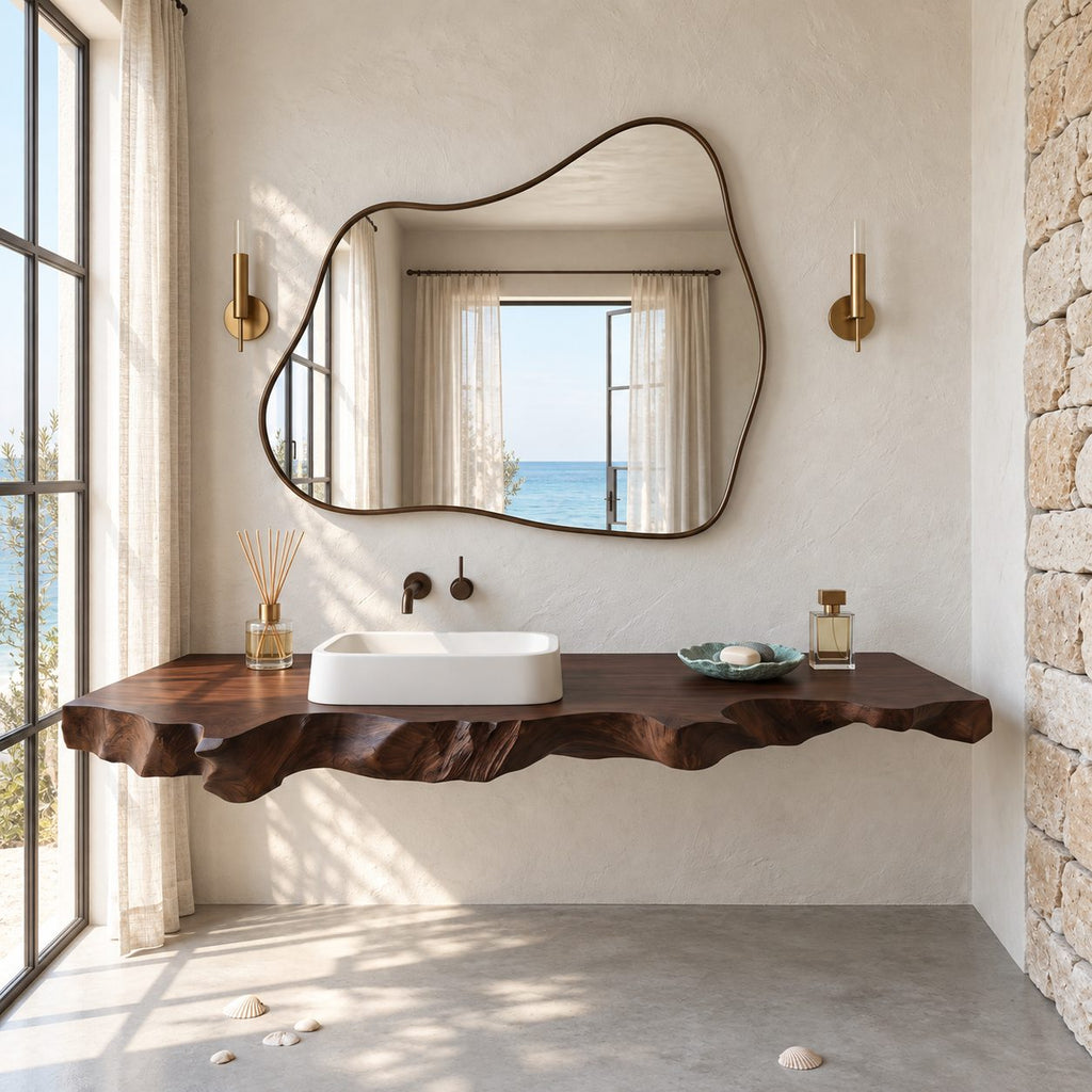 Live Edge Bathroom Vanity 20-71 Inch, Floating Raw Edge Wood Countertop for Coastal Bathroom