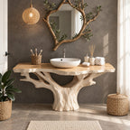 Wide Canopy Tree Bathroom Vanity 30-80 Inch, Massive Trunk with Spreading Branches Under Live Edge Top