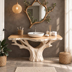 Wide Canopy Tree Bathroom Vanity 30-80 Inch, Massive Trunk with Spreading Branches Under Live Edge Top
