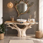 Wide Canopy Tree Bathroom Vanity 30-80 Inch, Massive Trunk with Spreading Branches Under Live Edge Top