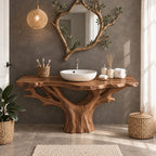 Wide Canopy Tree Bathroom Vanity 30-80 Inch, Massive Trunk with Spreading Branches Under Live Edge Top