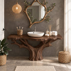 Wide Canopy Tree Bathroom Vanity 30-80 Inch, Massive Trunk with Spreading Branches Under Live Edge Top