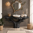 Wide Canopy Tree Bathroom Vanity 30-80 Inch, Massive Trunk with Spreading Branches Under Live Edge Top