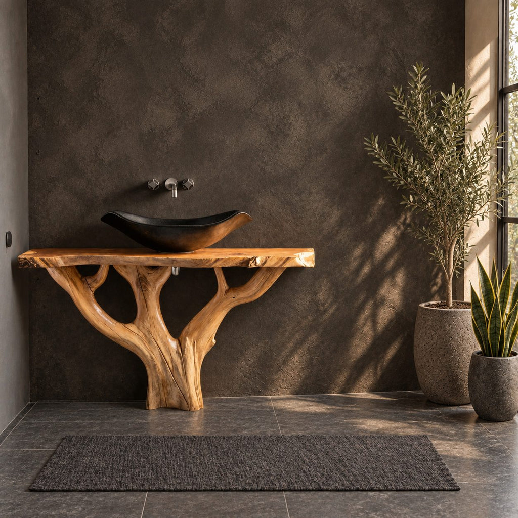 Y Branch Tree Bathroom Vanity 30-80 Inch, Open Branch Frame Trunk Under a Slim Live Edge Top