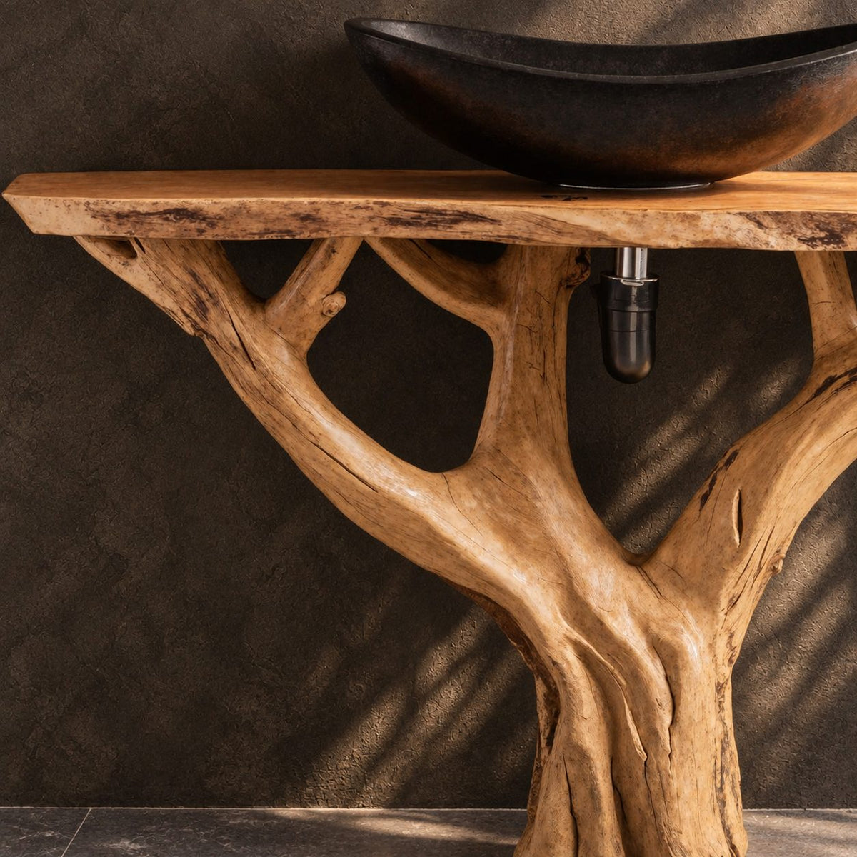 Y Branch Tree Bathroom Vanity 30-80 Inch, Open Branch Frame Trunk Under a Slim Live Edge Top
