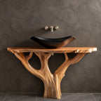 Y Branch Tree Bathroom Vanity 30-80 Inch, Open Branch Frame Trunk Under a Slim Live Edge Top