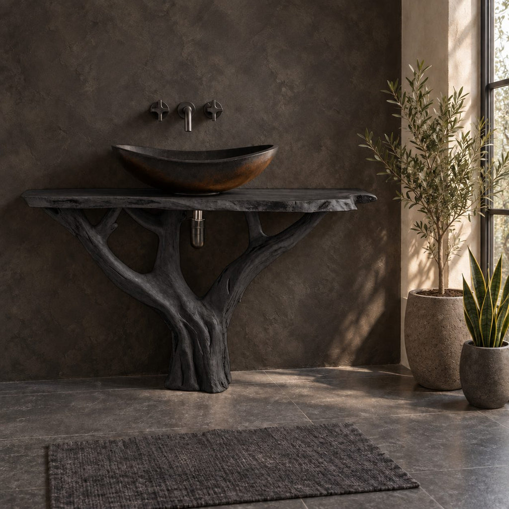 Y Branch Tree Bathroom Vanity 30-80 Inch, Open Branch Frame Trunk Under a Slim Live Edge Top