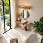 Sculptural Root Pedestal Bathroom Vanity 30-70 Inch, Flowing Wood Base with Long Live Edge Top