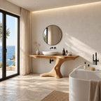 Sculptural Root Pedestal Bathroom Vanity 30-70 Inch, Flowing Wood Base with Long Live Edge Top