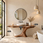 Sculptural Root Pedestal Bathroom Vanity 30-70 Inch, Flowing Wood Base with Long Live Edge Top