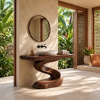 Serpentine Pedestal Bathroom Vanity 40-71 Inch, Spa Style S-Shaped Solid Wood Base and Thick Top