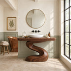 Serpentine Pedestal Bathroom Vanity 40-71 Inch, Spa Style S-Shaped Solid Wood Base and Thick Top