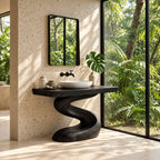 Serpentine Pedestal Bathroom Vanity 40-71 Inch, Spa Style S-Shaped Solid Wood Base and Thick Top