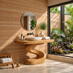 Serpentine Pedestal Bathroom Vanity 40-71 Inch, Spa Style S-Shaped Solid Wood Base and Thick Top