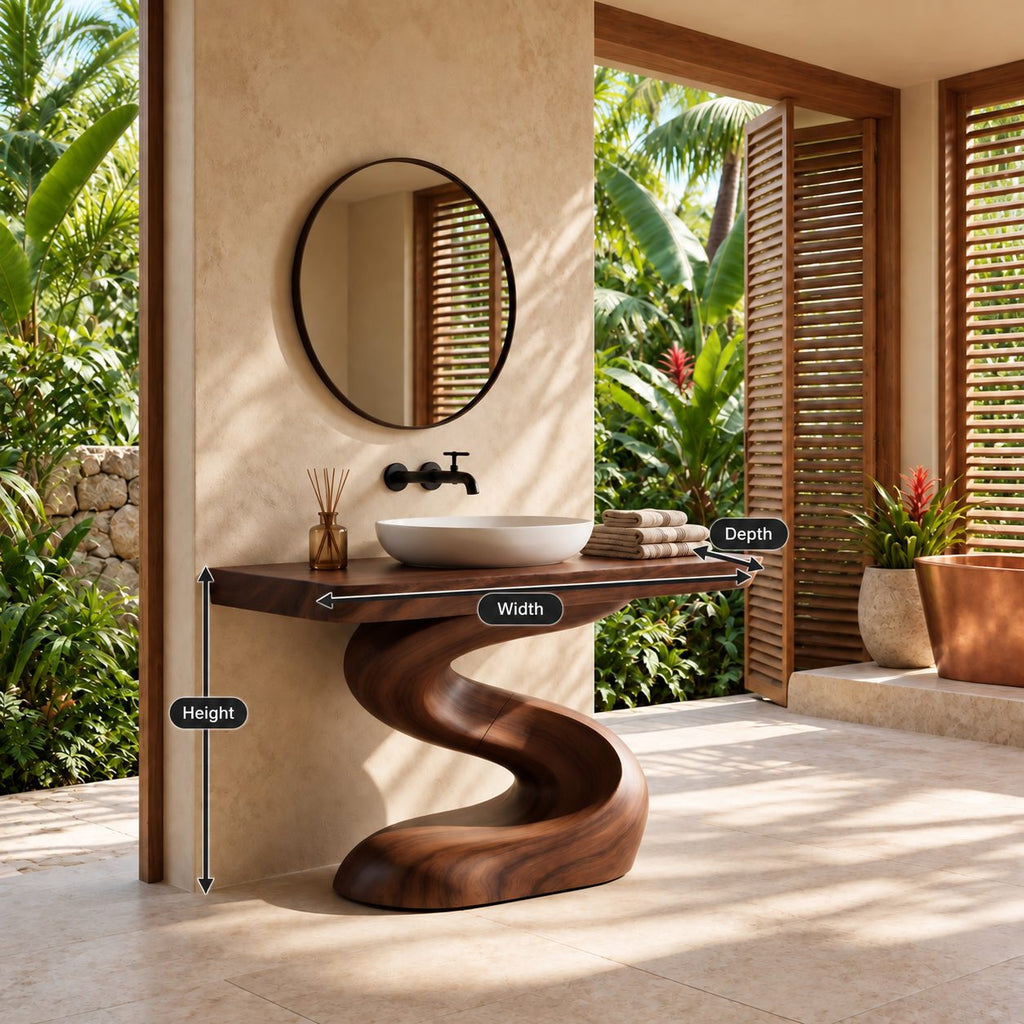 Serpentine Pedestal Bathroom Vanity 40-71 Inch, Spa Style S-Shaped Solid Wood Base and Thick Top