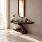 Cantilever Bathroom Washstand 30-70 Inch, Wall Supported Live Edge Top and Lower Shelf on a Curved Leg