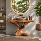 Twisted Pedestal Bathroom Vanity 30-80 Inch, Hand Carved Organic Wood Base with Thick Slab Top