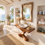 Twisted Pedestal Bathroom Vanity 30-80 Inch, Hand Carved Organic Wood Base with Thick Slab Top