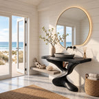 Twisted Pedestal Bathroom Vanity 30-80 Inch, Hand Carved Organic Wood Base with Thick Slab Top
