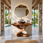 Twisted Pedestal Bathroom Vanity 30-80 Inch, Hand Carved Organic Wood Base with Thick Slab Top