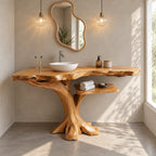 Live Edge Tree Bathroom Vanity 40-80 Inch, Root Foot Trunk Base with One Open Side Shelf