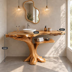 Live Edge Tree Bathroom Vanity 40-80 Inch, Root Foot Trunk Base with One Open Side Shelf